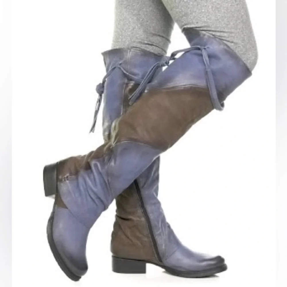 NEW MIZ MOOZ Novel Over the Knee Boots Blue/Brown Size EU37/US6.5-7